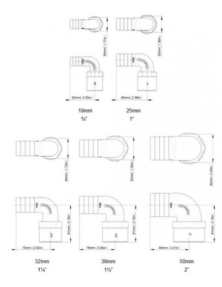 Slangtule 90° binnendraad zwart div. maten