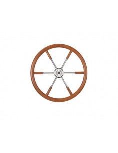V84 stuurwiel teak/rvs/teak spaken 5-spaaks 500mm