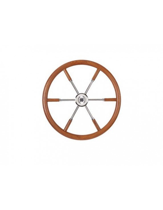 V84 stuurwiel teak/rvs/teak spaken 5-spaaks 500mm
