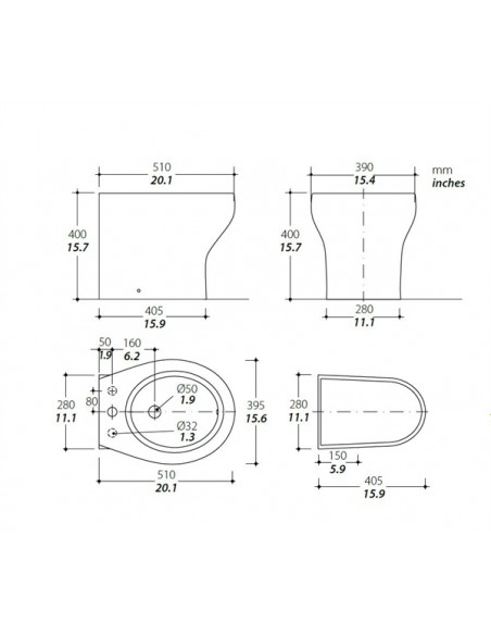 Tecma Silence Plus 2G bidet, Hoog, Wit