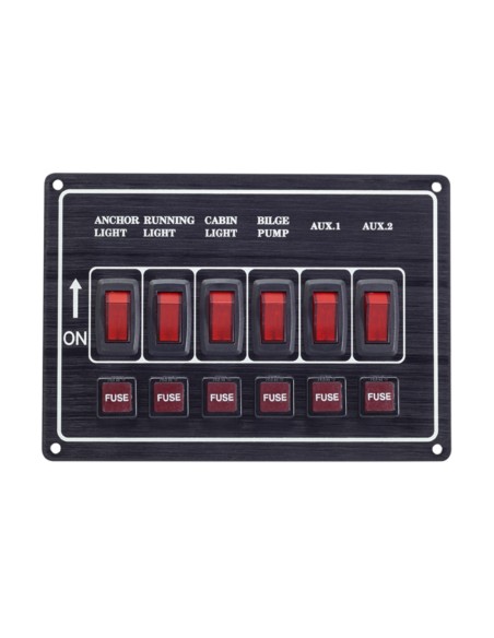 Schakelpaneel geanodiseerd alu 6 schakelaars horizonta