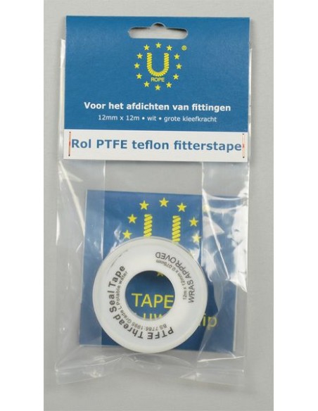 PTFE teflon fitterstape, 12mm x 12m, wit