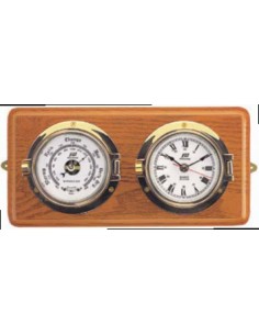 Klok en barometer 3 inch op houten basis