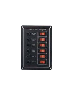 Schakelpaneel geanodiseerd alu. 6 schakelaars vertikaal