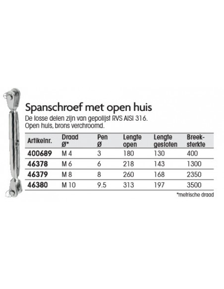 Spanschoef met open huis diverse maten